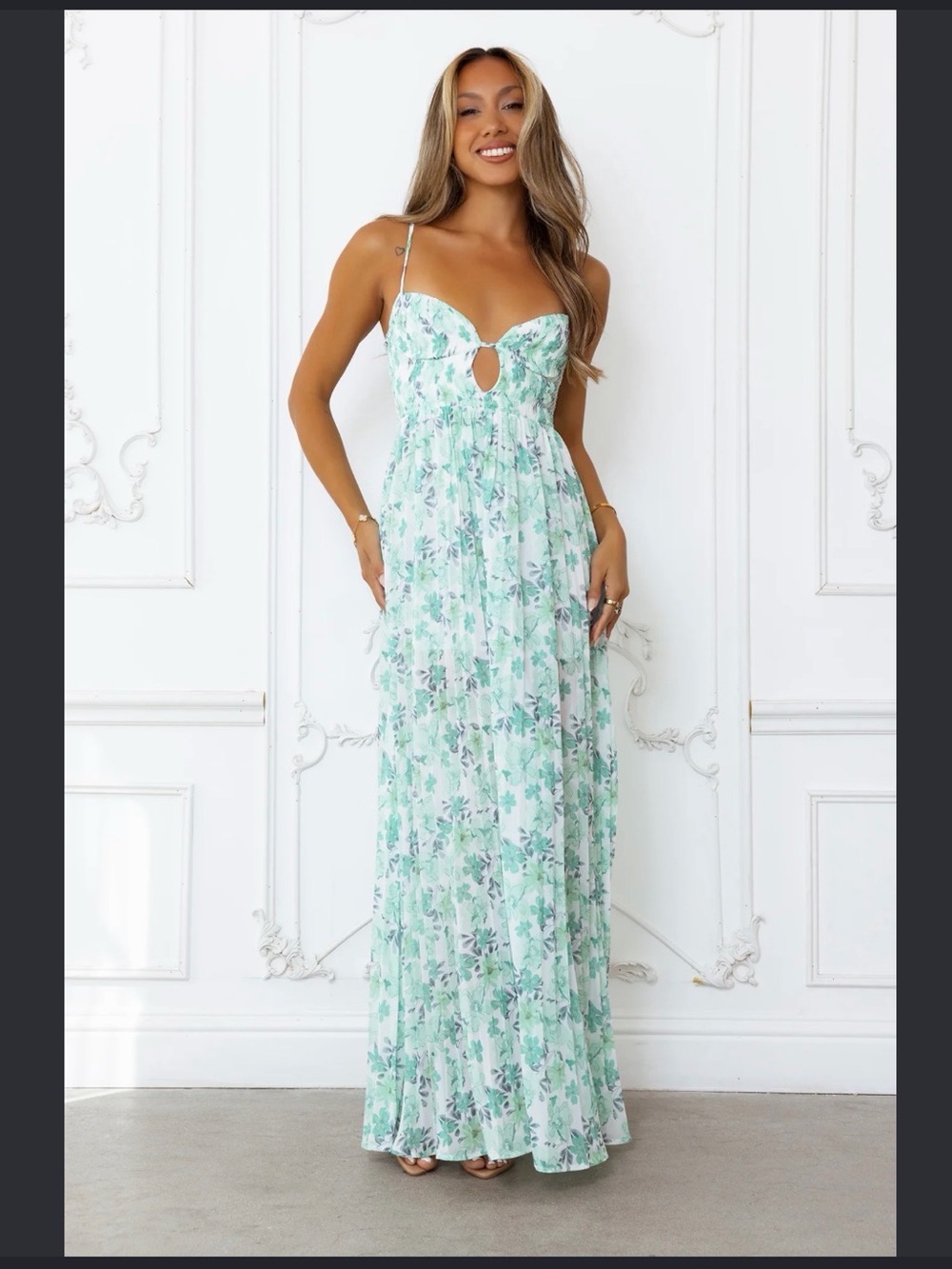 Hello Molly Mint Floral Keyhole Tiered Maxi Dress